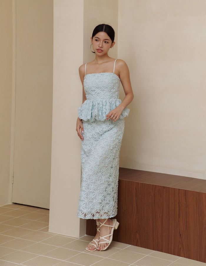 Everly Petal Midi Skirt in Blue