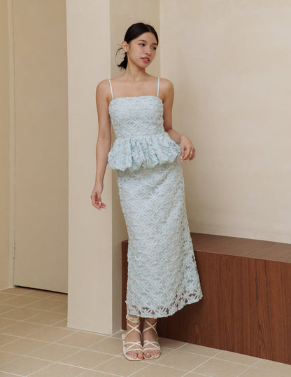 Everly Petal Midi Skirt in Blue