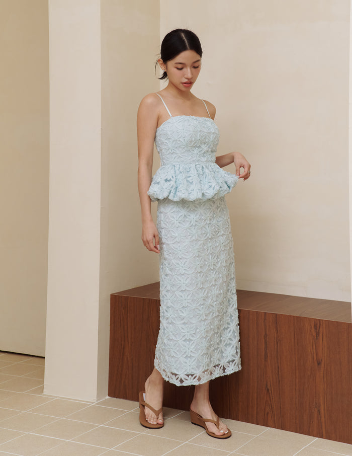 Everly Petal Midi Skirt in Blue