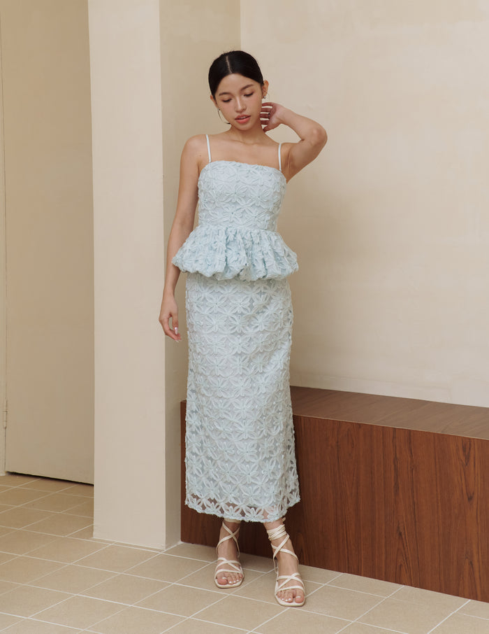 Everly Petal Midi Skirt in Blue