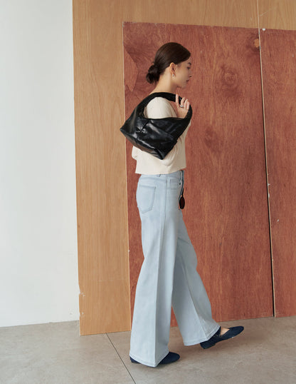 Gemma Stretchy Wide Straight Jeans in Light Wash