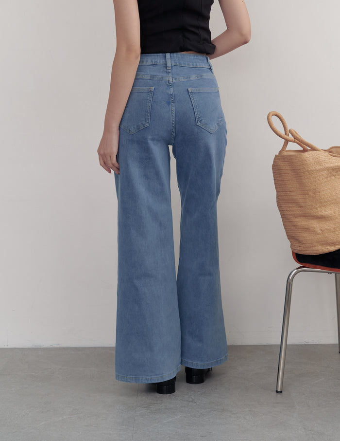 Gemma Stretchy Wide Straight Jeans in Mid Wash