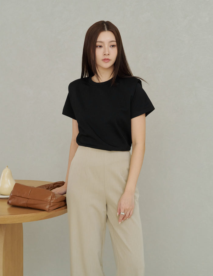 Gigi Shoulder Padded Muscle Tee in Black
