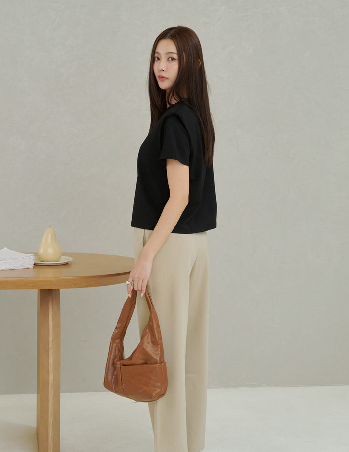 Gigi Shoulder Padded Muscle Tee in Black