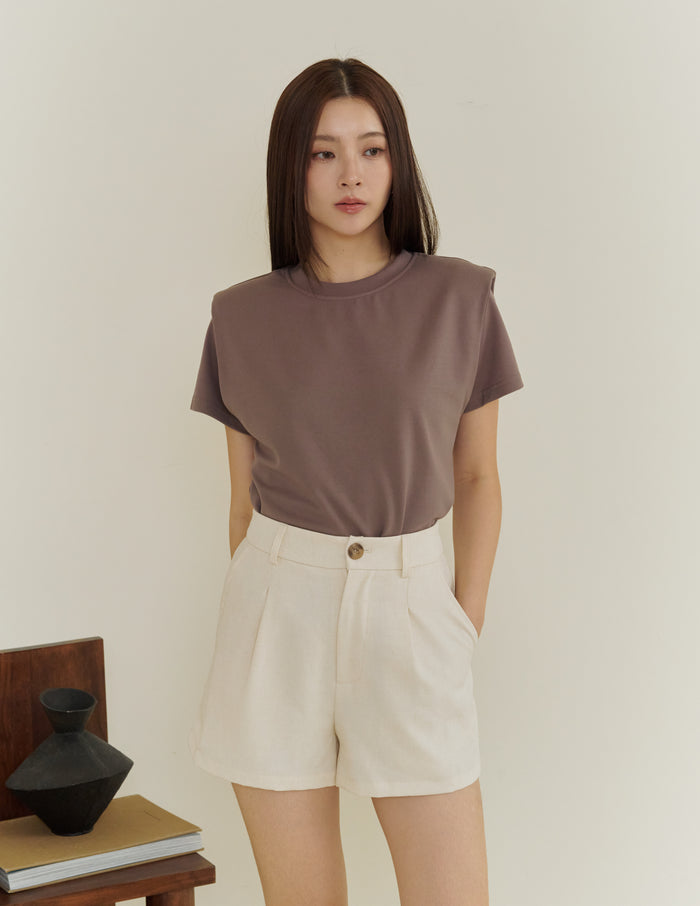 Gigi Shoulder Padded Muscle Tee in Taupe