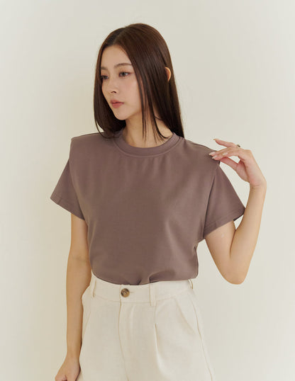 Gigi Shoulder Padded Muscle Tee in Taupe