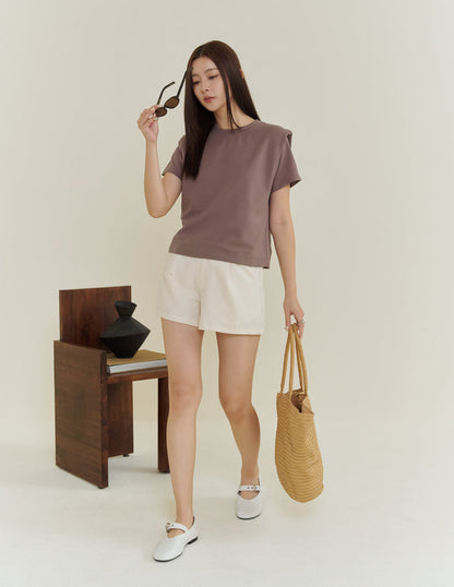Gigi Shoulder Padded Muscle Tee in Taupe