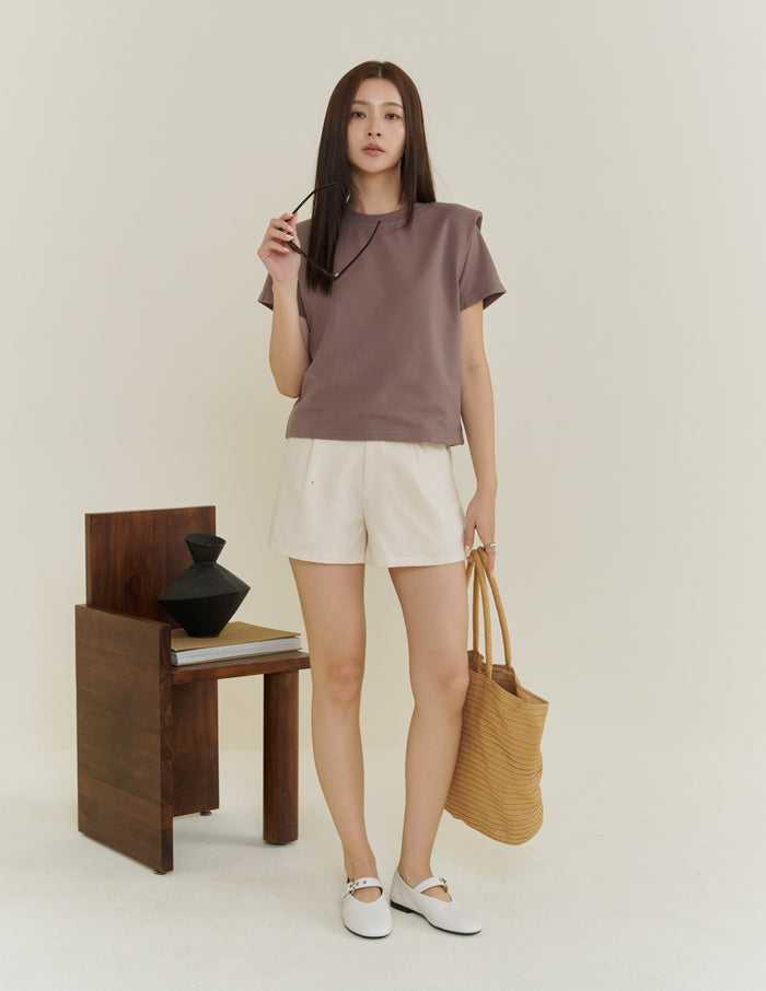 Gigi Shoulder Padded Muscle Tee in Taupe