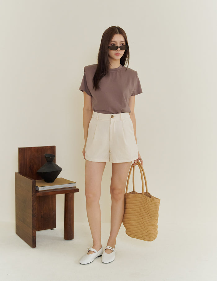 Gigi Shoulder Padded Muscle Tee in Taupe