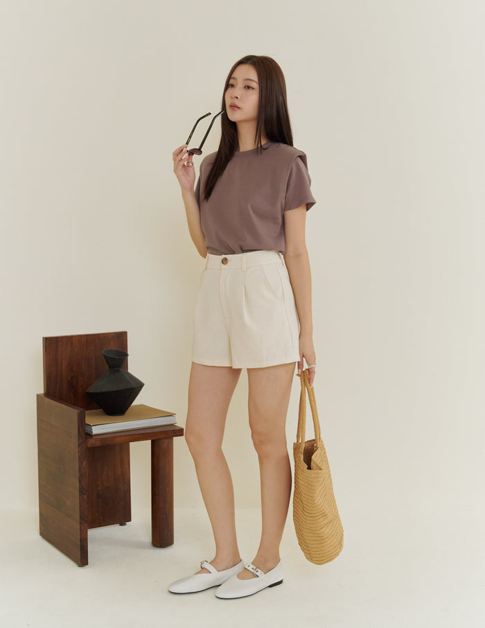 Gigi Shoulder Padded Muscle Tee in Taupe