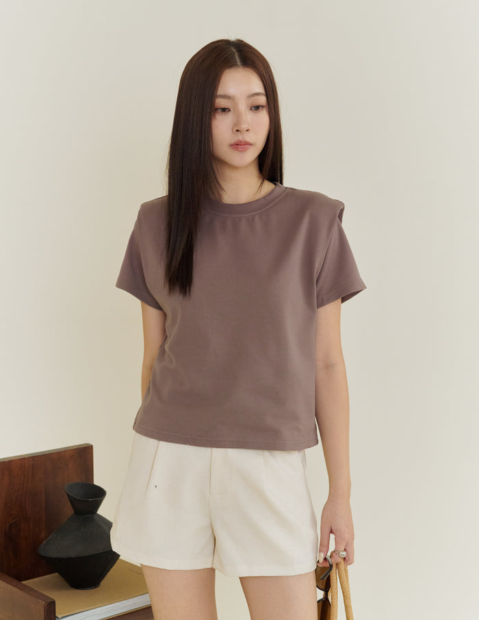 Gigi Shoulder Padded Muscle Tee in Taupe