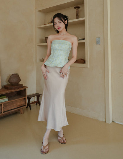 Hana Jacquard Peplum Top in Mint