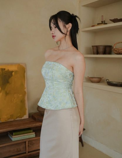 Hana Jacquard Peplum Top in Mint