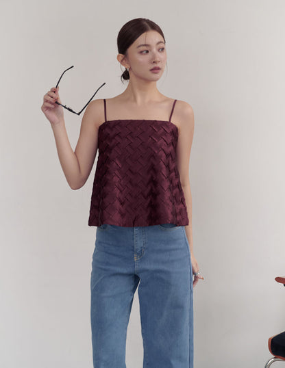 Helena Weave Top in Wine