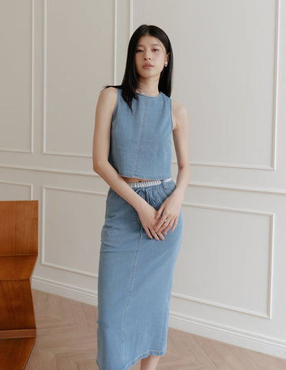 Iris Boxy Crop Denim Top in Light Wash