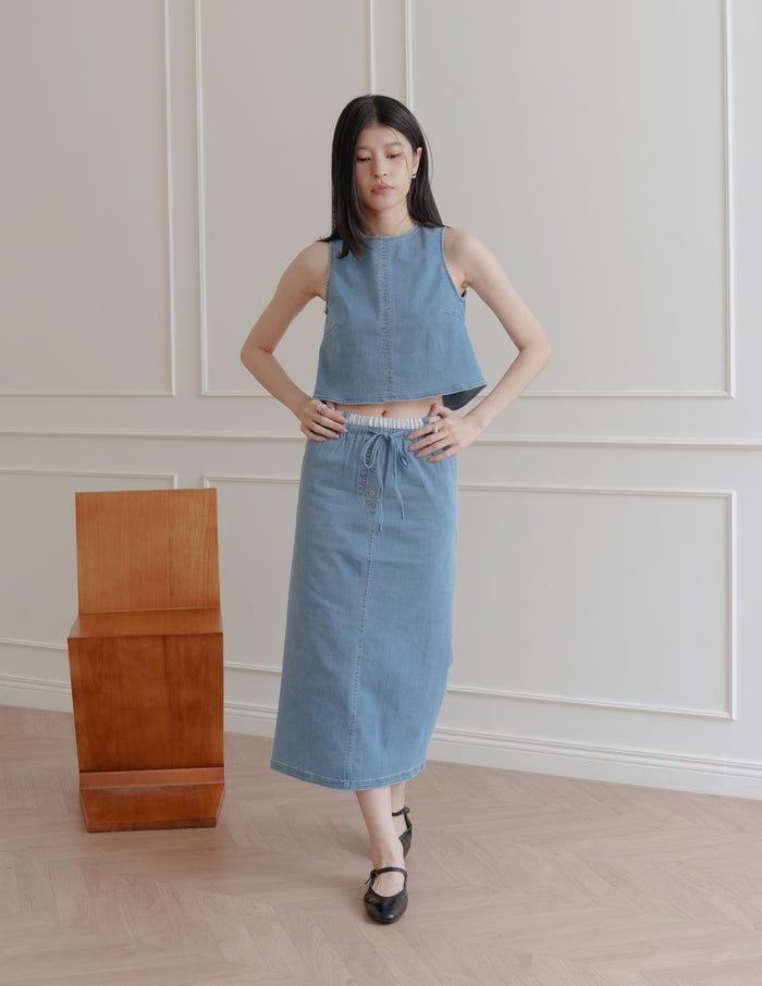 Iris Boxy Crop Denim Top in Light Wash