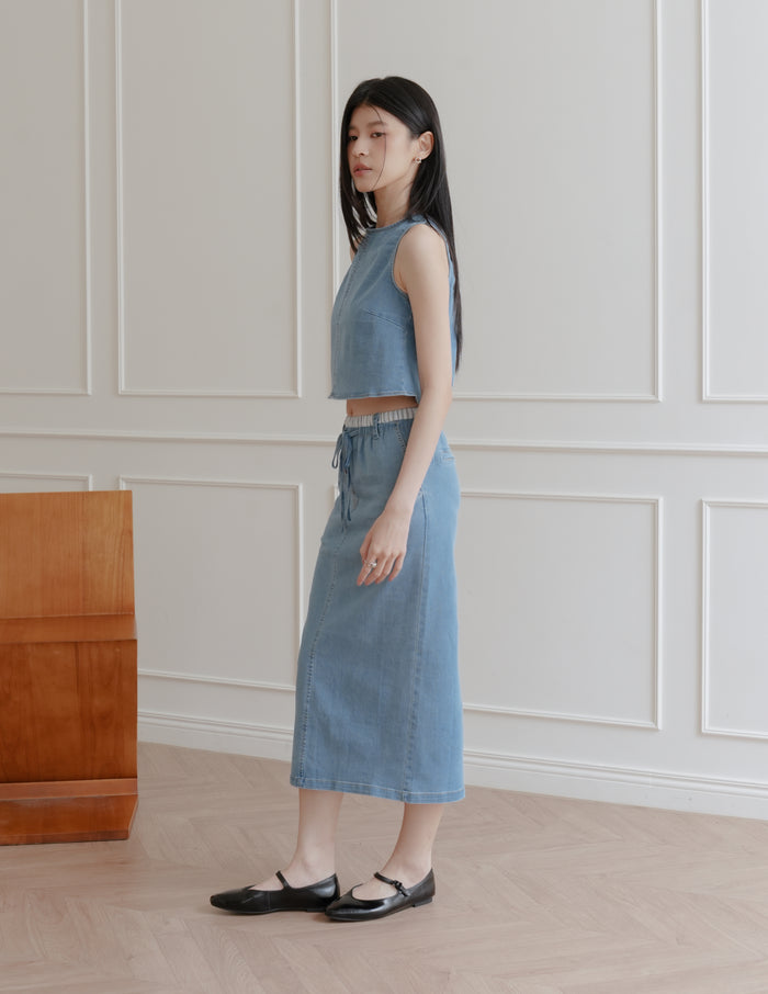 Iris Boxy Crop Denim Top in Light Wash