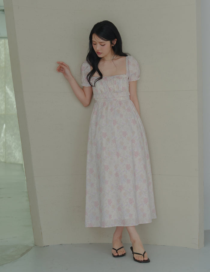 Jasmine Padded Maxi Dress in Blush Floral