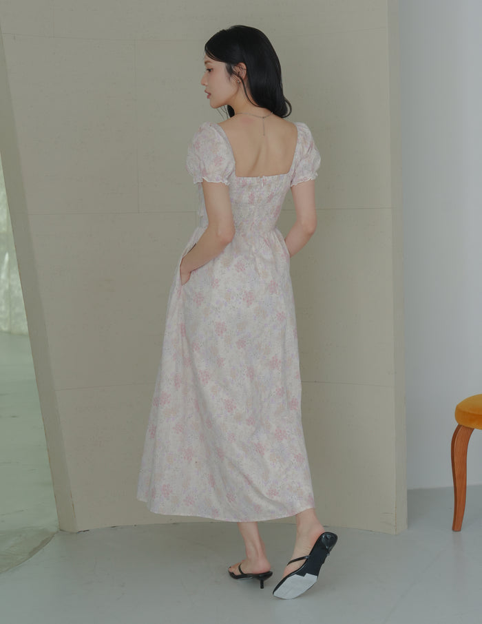 Jasmine Padded Maxi Dress in Blush Floral