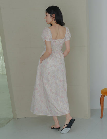 Jasmine Padded Maxi Dress in Blush Floral