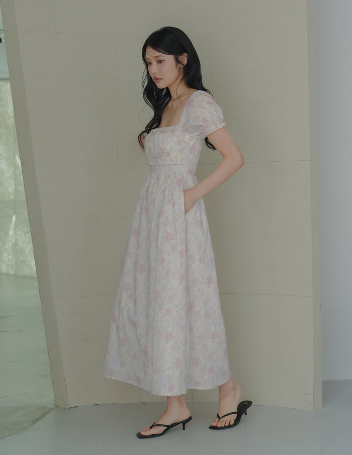 Jasmine Padded Maxi Dress in Blush Floral
