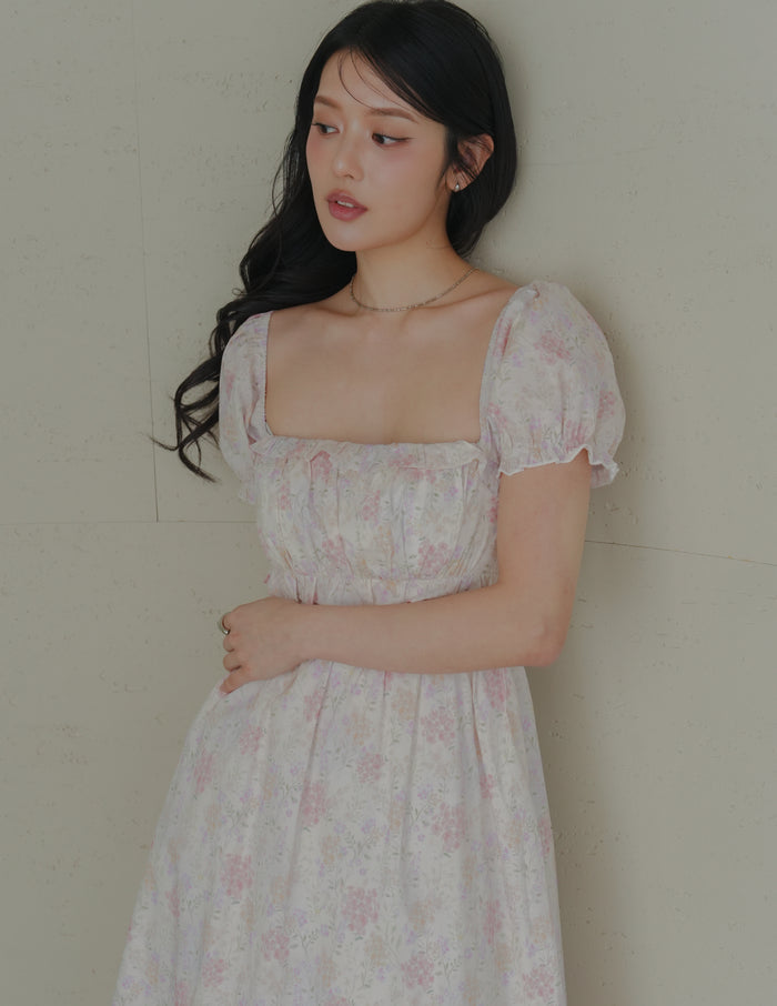 Jasmine Padded Maxi Dress in Blush Floral