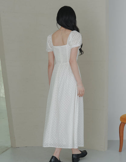 Jasmine Padded Maxi Dress in Daisy Eyelet