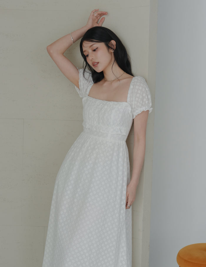 Jasmine Padded Maxi Dress in Daisy Eyelet