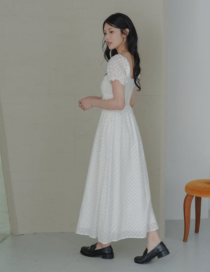 Jasmine Padded Maxi Dress in Daisy Eyelet