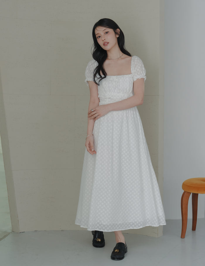 Jasmine Padded Maxi Dress in Daisy Eyelet