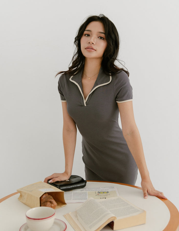 Joan Polo Contrast Trim Dress in Grey