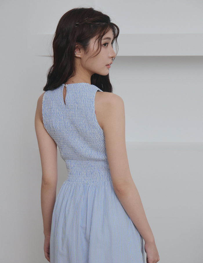 Julie Smocked Striped Dress in Blue