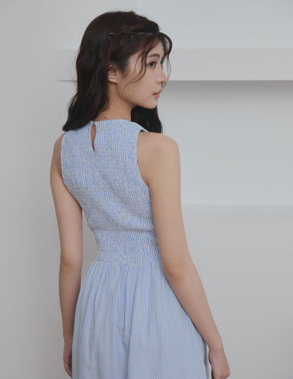 Julie Smocked Striped Dress in Blue