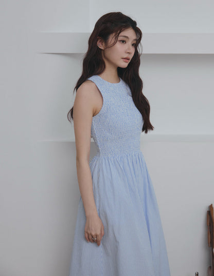 Julie Smocked Striped Dress in Blue