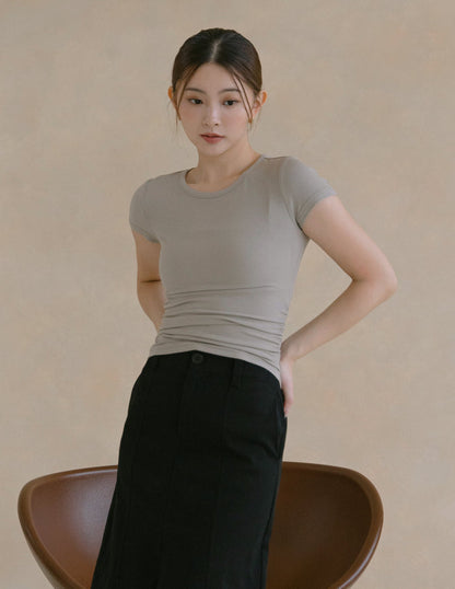 Kace Ruched Tee in Taupe