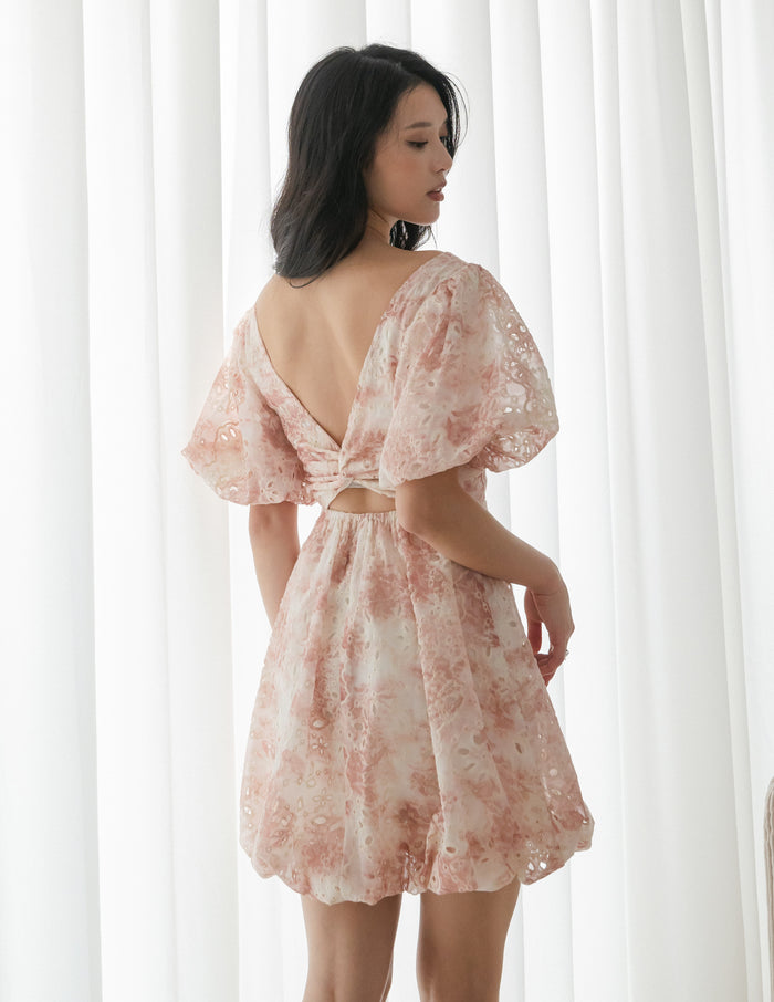 Katie Floral Bubble Dress in Dusty Pink