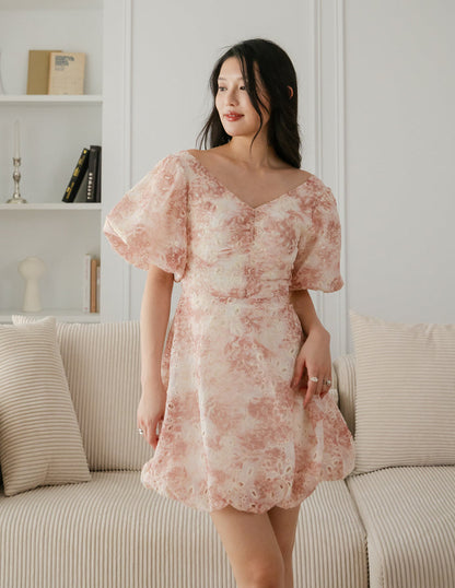 Katie Floral Bubble Dress in Dusty Pink