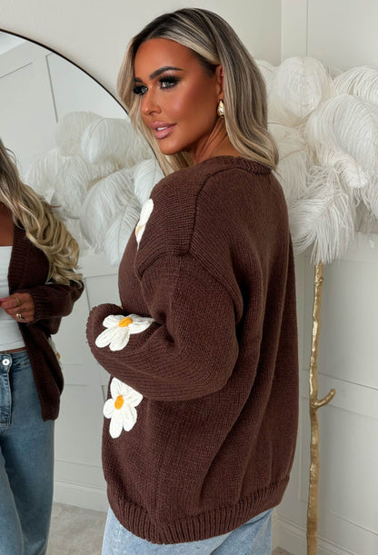 Keep Me Sweet Brown Flower Cardigan