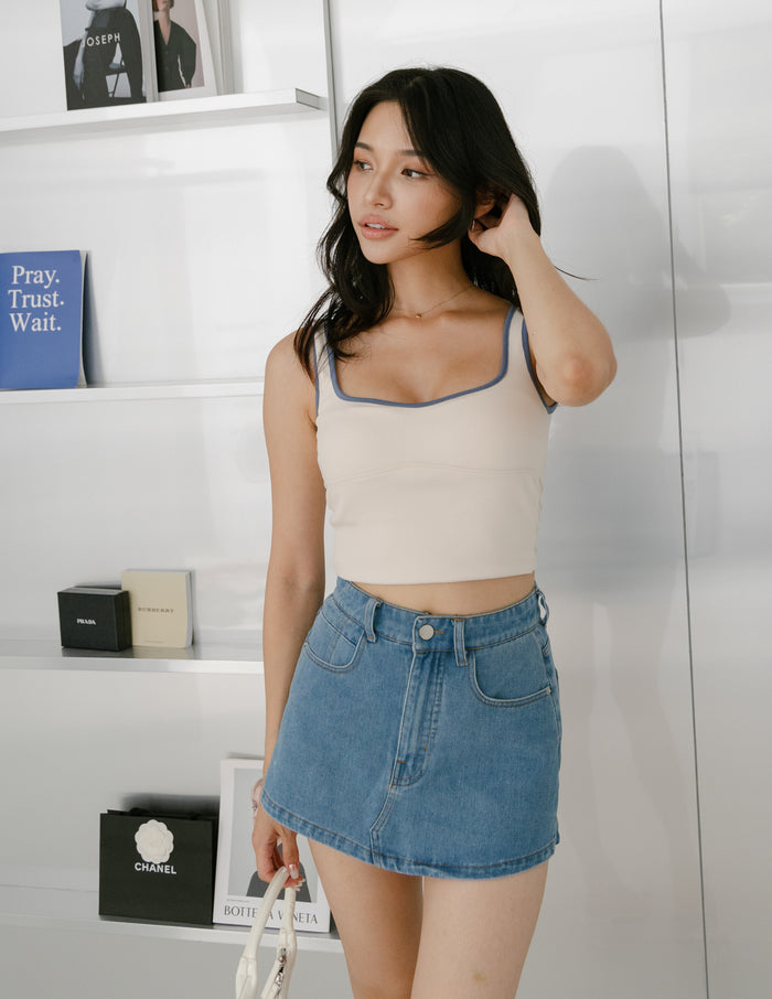 Kendra Denim Skorts in Mid Wash