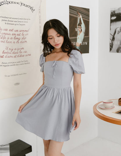 Khloe Lace Trimmed Mini Dress in Dusty Blue