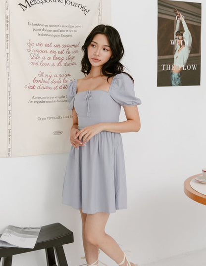 Khloe Lace Trimmed Mini Dress in Dusty Blue
