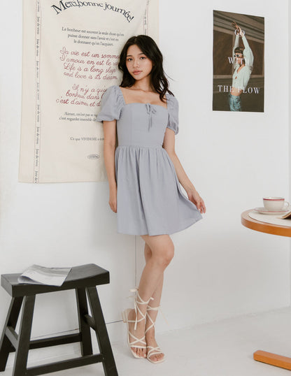 Khloe Lace Trimmed Mini Dress in Dusty Blue