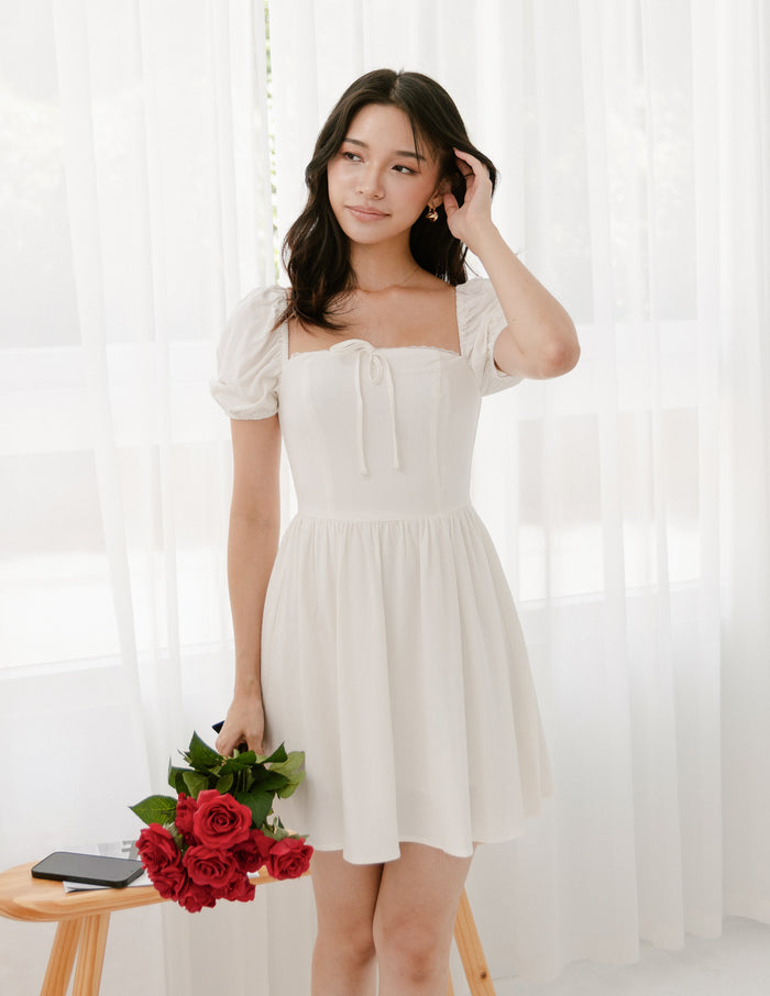 Khloe Lace Trimmed Mini Dress in White