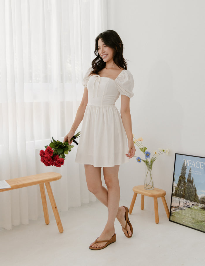 Khloe Lace Trimmed Mini Dress in White