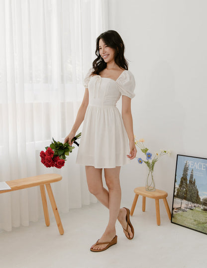 Khloe Lace Trimmed Mini Dress in White