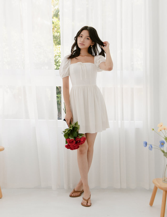 Khloe Lace Trimmed Mini Dress in White