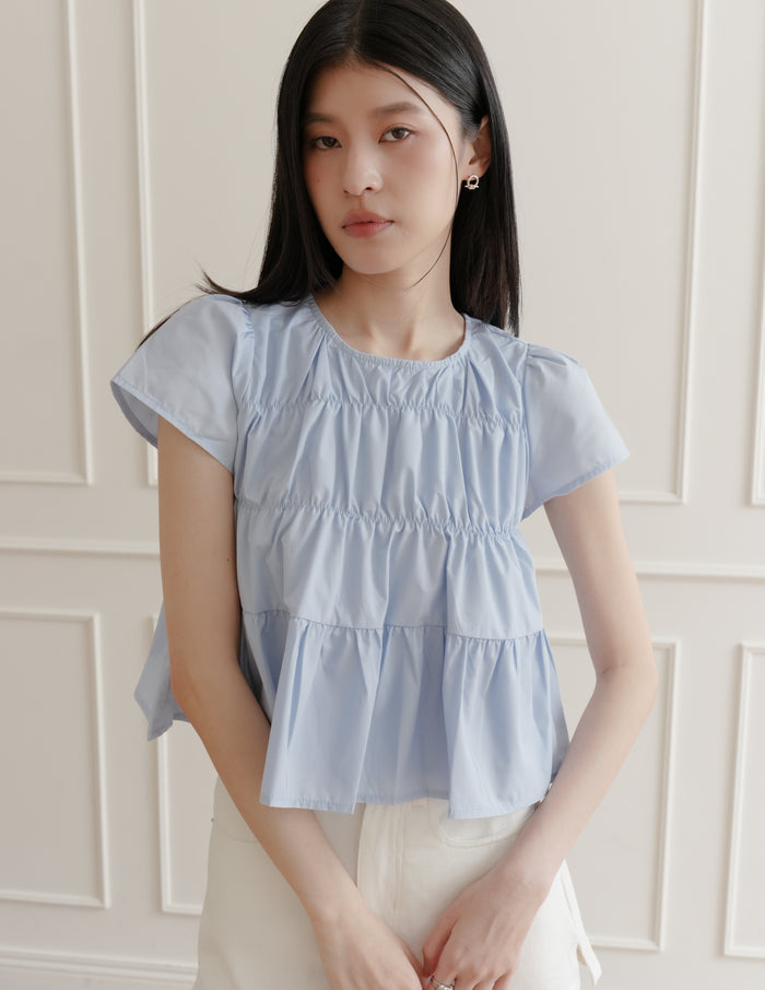 Kimberly Tiered Babydoll Top in Blue