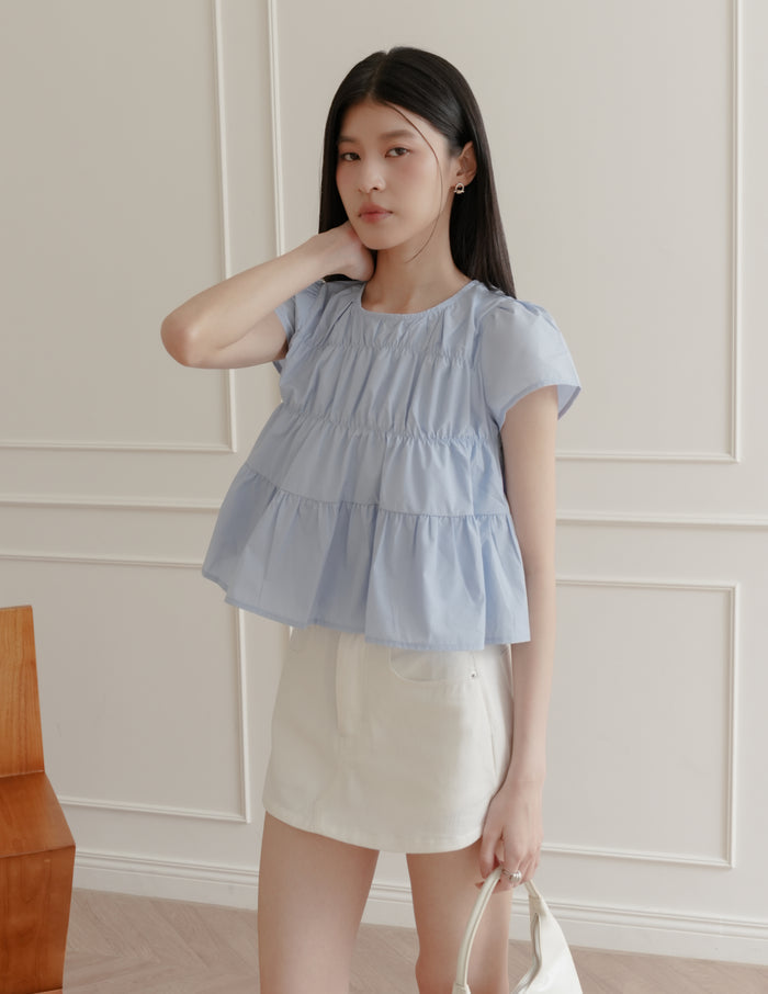 Kimberly Tiered Babydoll Top in Blue