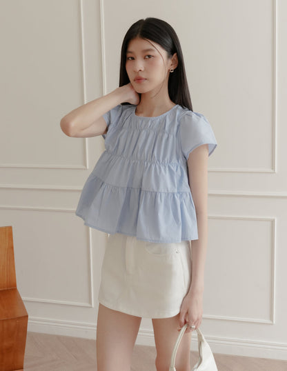 Kimberly Tiered Babydoll Top in Blue