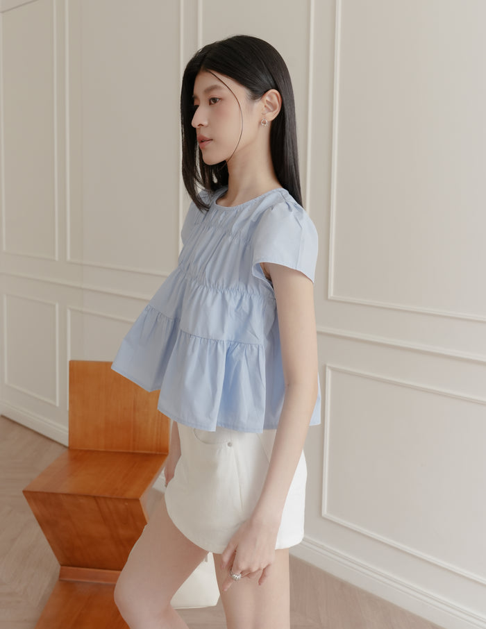 Kimberly Tiered Babydoll Top in Blue